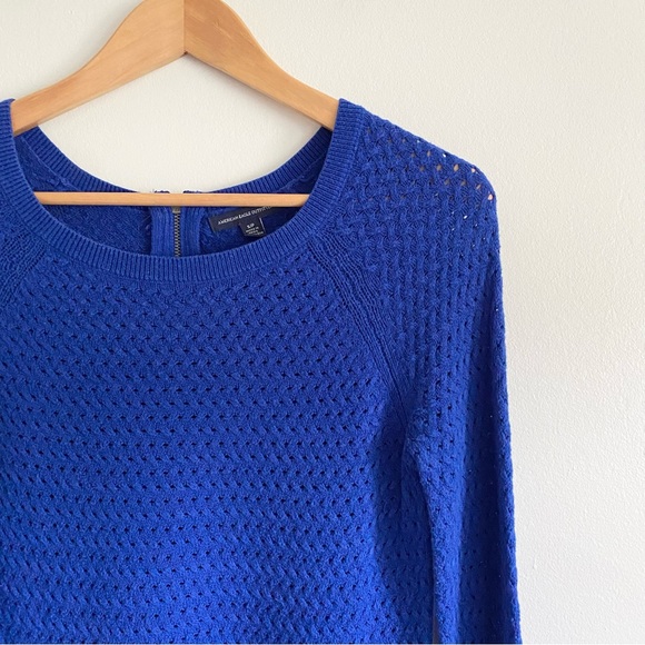 American Eagle Knit Sweater Back Zipper Blue - Picture 2 of 5
